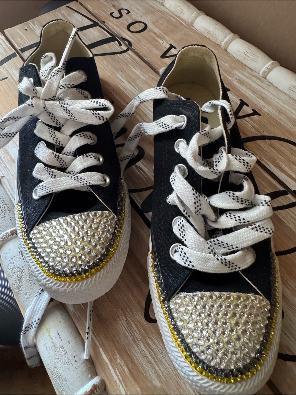 Black Crystal-Embellished Low Top CONVERSE Sneakers - Women